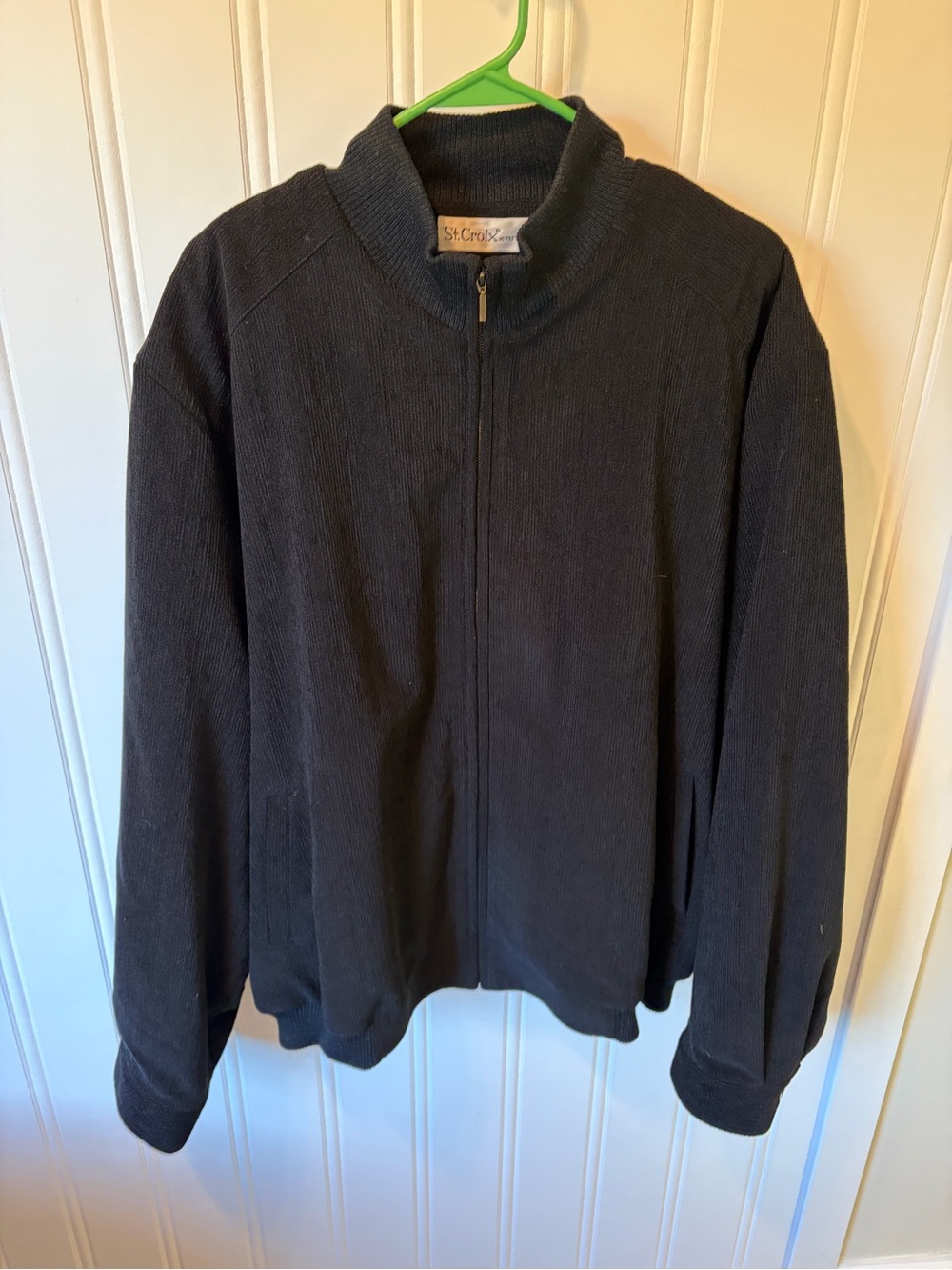 Vintage St. Croix Men's Full Zip Sweater Jacket Black Ribbed Knit Mock Neck XXL